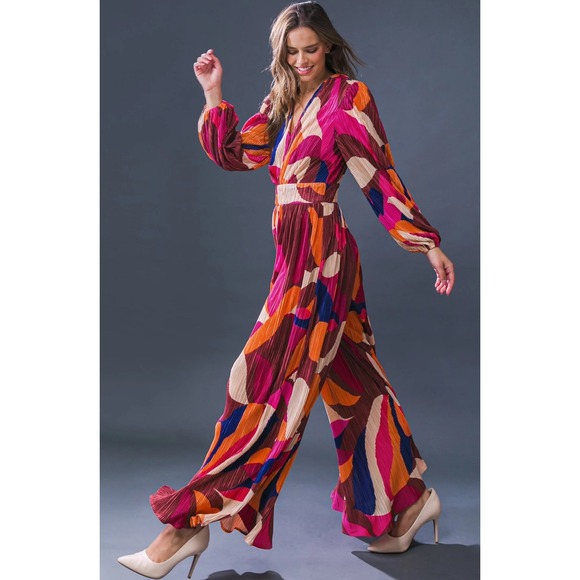 Flying Tomato Women's L Pleated Retro Dress Pants Jumper Abstract Long Sleeve - Picture 1 of 16